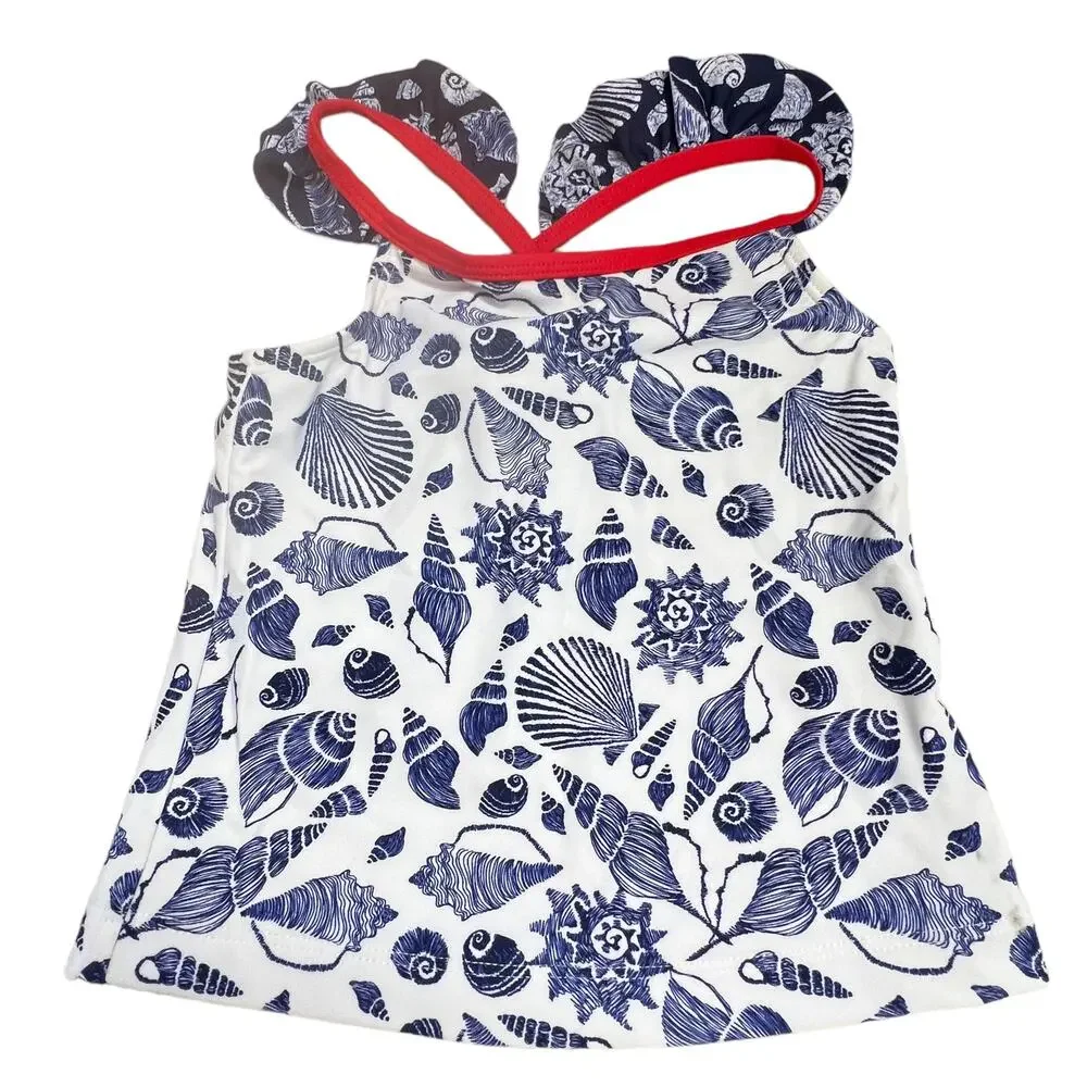 New Tommy Bahama  Girls‎ 3T Tankini Top Ruffle Sleeve Sea Shells